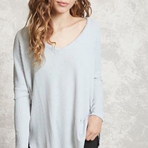 Forever 21 Grey Waffle Knit Long Sleeve Top